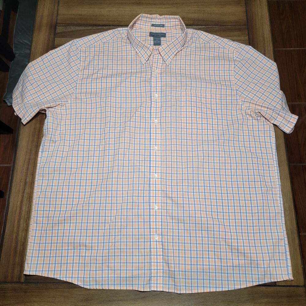 Saddlebred Big Man Wrinkle Free Orange Plaid Shirt w/ Front Pocket - Size 3X